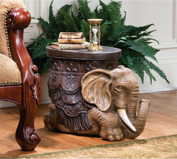 Sultans Elephant Sculptural Side Accent Table Statue